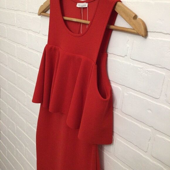 Zara Red Mini Dress sleeveless woven sheath round neckline Ruffle top Small - Picture 9 of 15